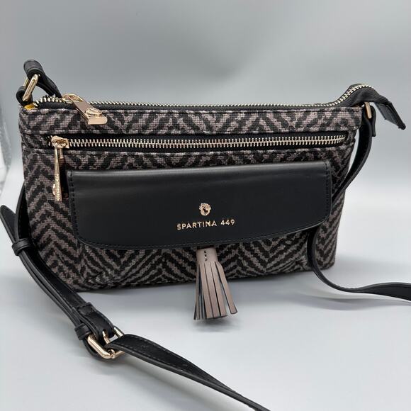Spartina 449 Lorelei Ava Phone Crossbody Linen Herringbone and Leather - Picture 11 of 12